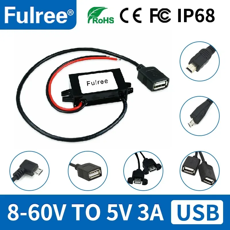 Typ C USBC Mini Micro USB 12V 24V 36V 48V Konvertieren in 5V 3A Autotelefon-Ladegerät DC DC Step Down Buck Converter 12 Volt auf 5 Volt