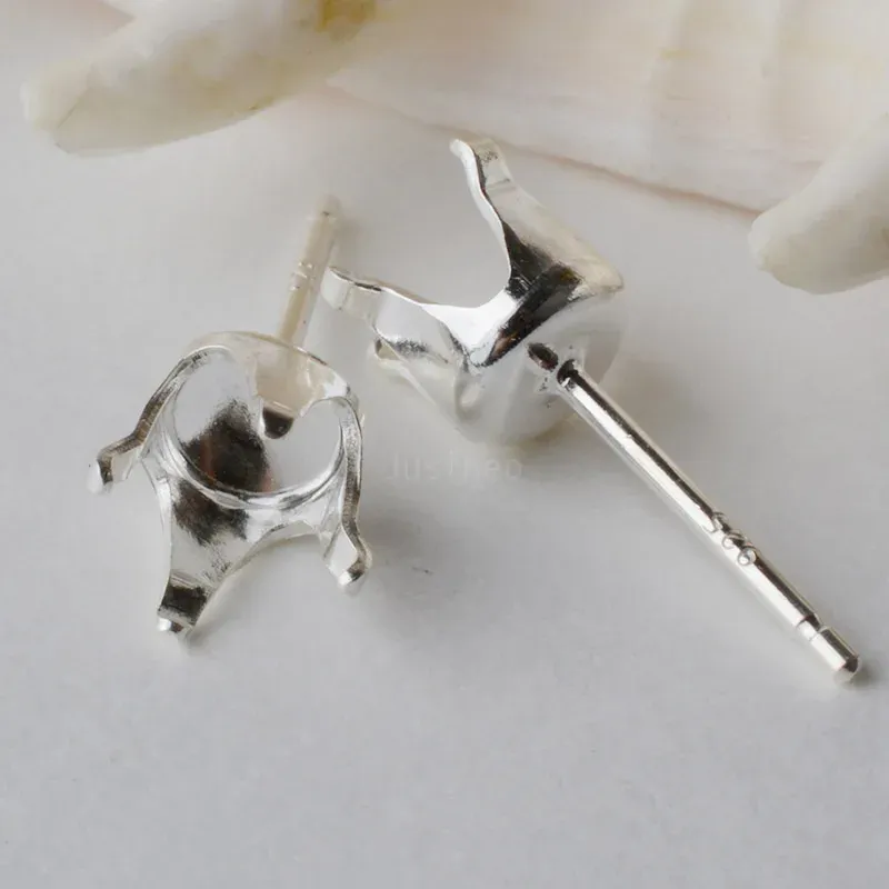 Schnapp-Ohrstecker aus massivem 925er-Sterlingsilber mit 4 Zinken zum Einrasten, für runde Steine und Kristalle, 1 Paar