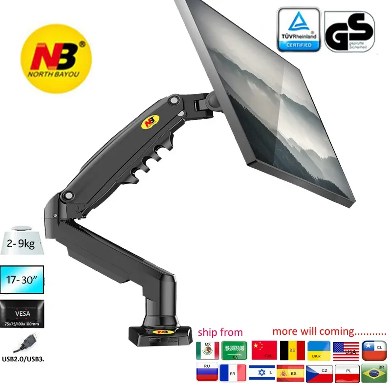 NB NEU F80 17-30" 2-9kg Doppelarm-Luftpresse-Gasfeder Vesa 100x100 Monitor-Schreibtischhalterung Ständer Klemme Tüllenbasis PC-Schreibtischhalter