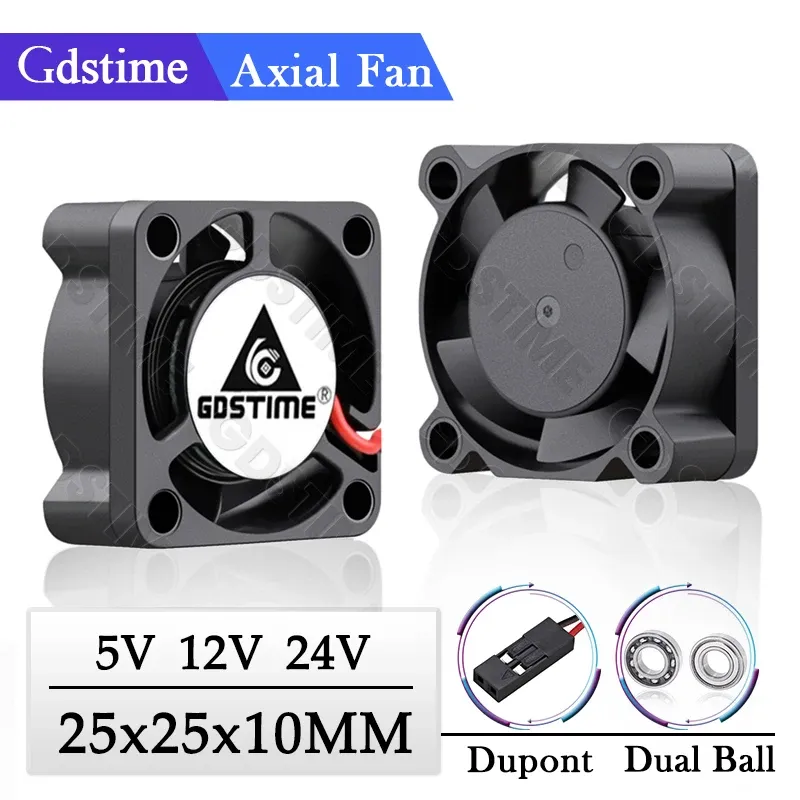 Gdstime 2 Stück 5 V 12 V 24 V Kugel-/Hülsen-Axialkühler 25 x 25 x 10 mm 2,5 cm Mini-Lüfter 2510 25 mm elektrischer Zentrifugal-Elektro-3D-Drucker-Lüfter