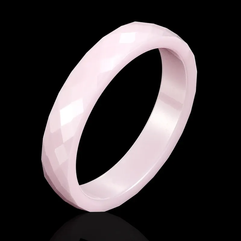 Neuer 4 mm hellrosa, schwarz-weißer, wunderschöner handgeschliffener Keramikring für Damen, hochwertiger Schmuck ohne Kratzer, Damenring