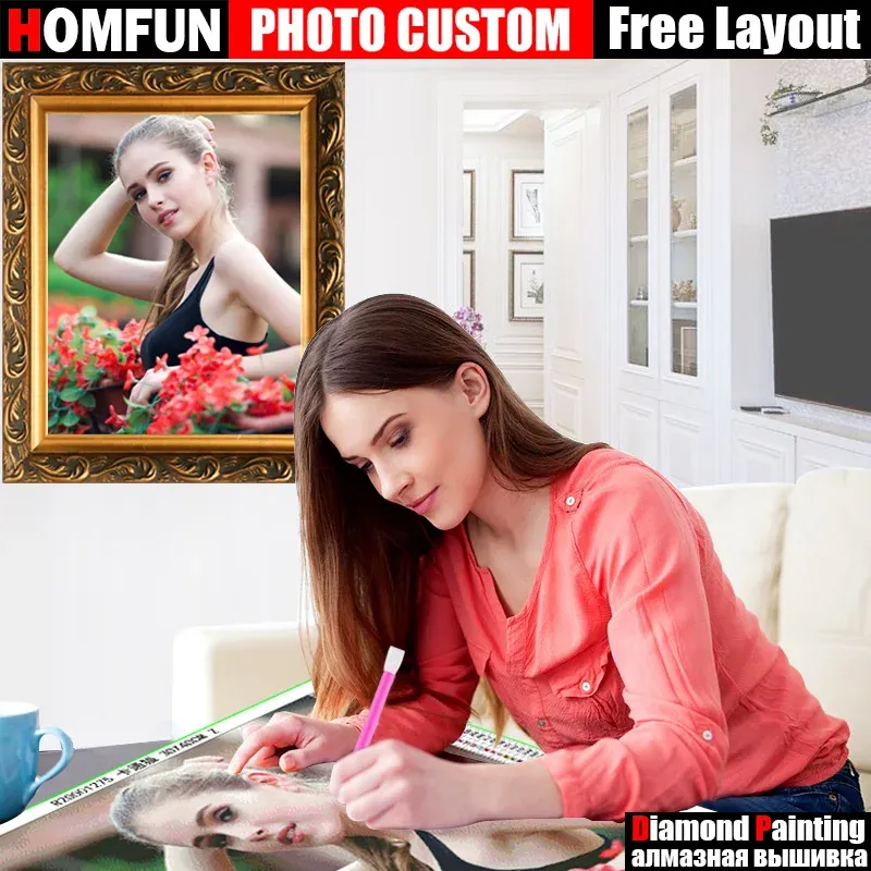 HOMFUN DIY FOTO CUSTOM Diamant Malerei Bild von Strass Diamant Stickerei Perlenarbeit 5D Kreuzstich 5D Home Decor
