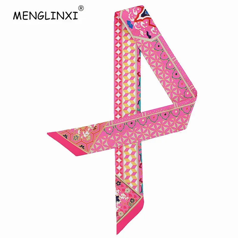 Neue Geometrische Blumen Druck Silk Schal Frauen Luxus Marke Schal Tasche Bänder Mode Kopf Schal Kleine Lange Dünne Schals