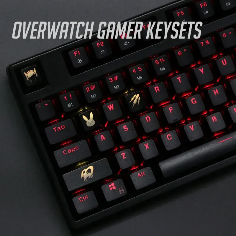 4 teile/satz keysets hintergrundbeleuchtung OW key caps ABS geätzt Keycap glanz-durch für Overwatch gamer Mechanische Tastatur ANSI schwarz