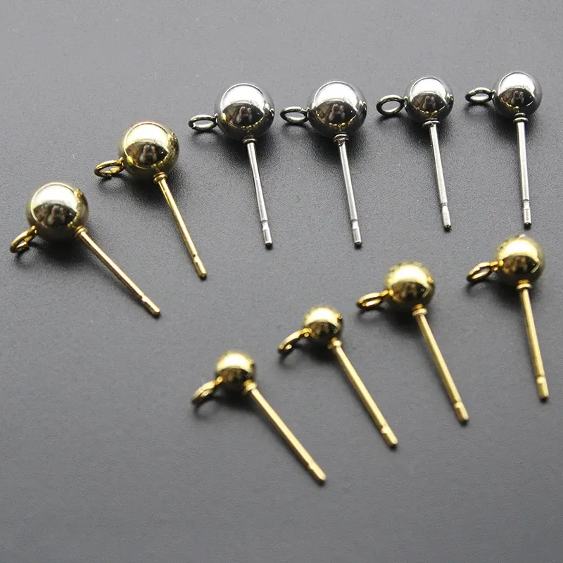 20 Stück chirurgischer Edelstahl 3 4 6 mm runde Kugel-Ohrringe, Ohrstecker mit Schlaufe, passend für Damen, DIY-Ohrringe, Schmuckherstellung, Zubehör