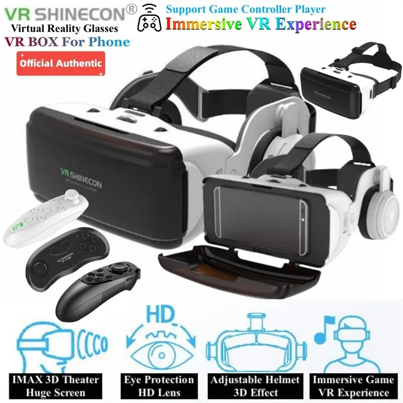 Virtual Reality VR-Brille, IMAX, riesiger Bildschirm, 3D-Brille, Google Cardboard Box, VR-Helm für 4,5–6,53 Zoll große Telefone, unterstützt Spiel-Joysticks