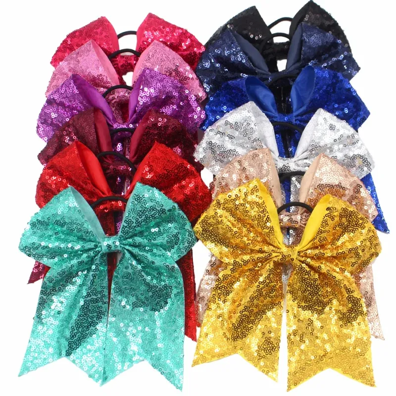 12 StĂŒck 7,5 Zoll groĂe, glitzernde Pailletten-Haarschleifen fĂŒr MĂ€dchen, Cheerleader-Schleifen, Pferdeschwanzhalter, elastische Haargummis - 7.34 EUR