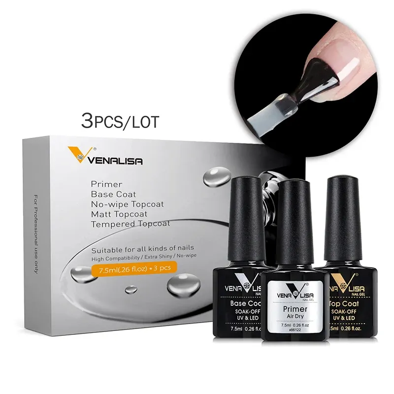 3 teile/satz Venalisa Primer Basis Mantel Topcoat Nagel Gel Polnischen Set Soak Off LED UV Gel Lack Nowipe Glänzende Nagel gel Maniküre Gel