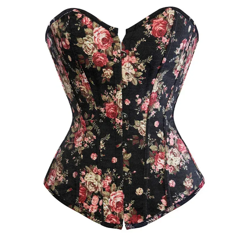 Mode Korsett Frauen Vintage Blumen Denim Korsett Bustie Overbust Burlesque sexy Dessous Top Taille Cincher Body Shaper blau