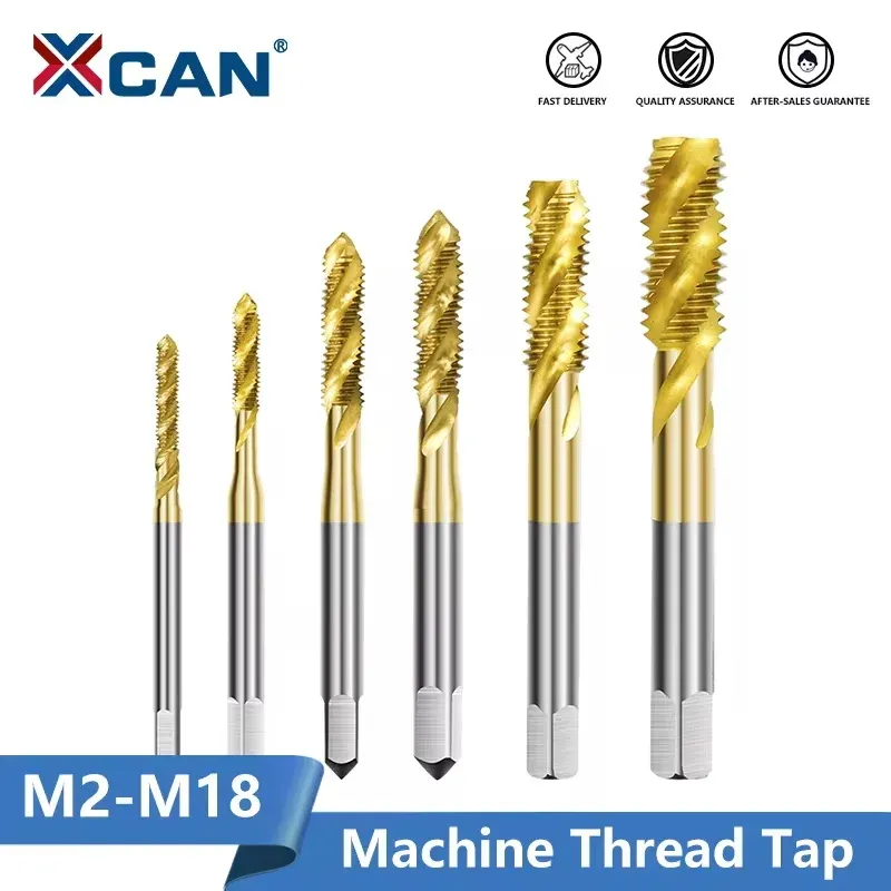 XCAN HSS Stahl Gewindebohrer Titanbeschichteter spiralförmiger metrischer Gewindebohrer M2-M18 Maschinensteckergewindebohrer HSS6542 Gewindeschneidwerkzeug Gewindebohrer Bohrer
