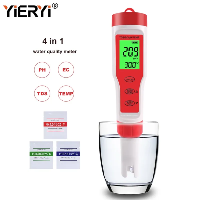 yieryi Neues TDS-PH-Messgerät, PH/TDS/EC/Temperaturmessgerät, digitaler Wasserqualitätsmonitor-Tester für Pools, Trinkwasser, Aquarien