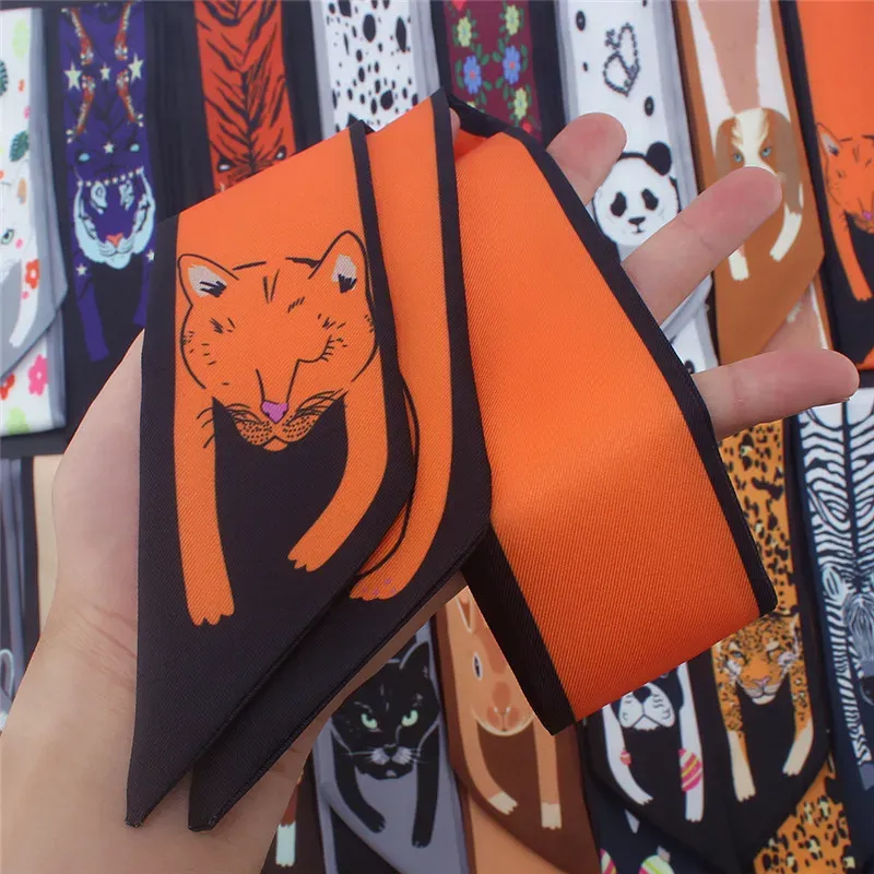 17 Farben Tiermuster 2024 Neuer Schmaler Seidenschal für Damen Luxusmarke Foulard Damen-Krawattenschal Modische Kopftücher für Damen