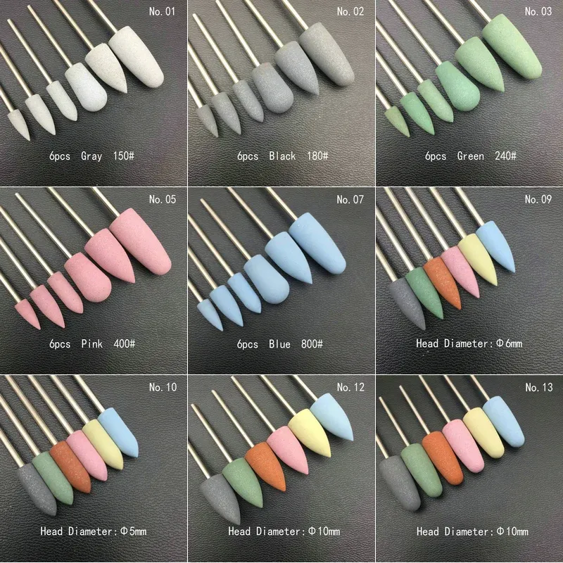 6 teile/satz Gummi Silikon Nagel Bohrer Fräser für Maniküre Bit Flexible Polierer Maschine Elektrische Nagel Datei Kunst Werkzeuge