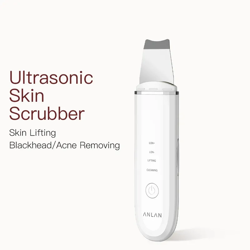 Ultraschallpeelinggerät ANLAN Skin Scrubber, Ultraschall-Peeling Porenreiniger Akne-Entferner Ionen Hautreiniger für Gesichtsreinigung Gesichtspflege (Weiß)