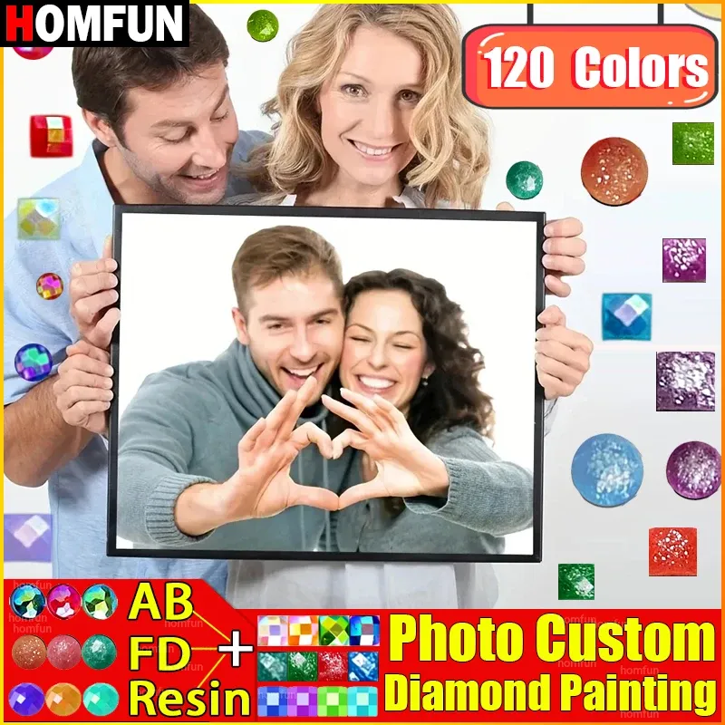 HOMFUN 120 Farben Harz + Feenstaub + AB Bohrer Foto Benutzerdefinierte Diamantmalerei Kreuzstich Strass Heimdekoration Geschenk