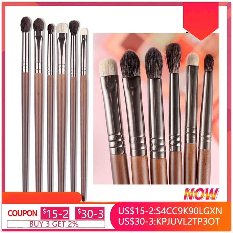 OVW 2/6 Stk Lidschatten Make-up Pinsel Set Natürliche Ziegenborsten Kosmetisches Make-up-Pinsel-Werkzeug Markieren Sie das Pinselmischset