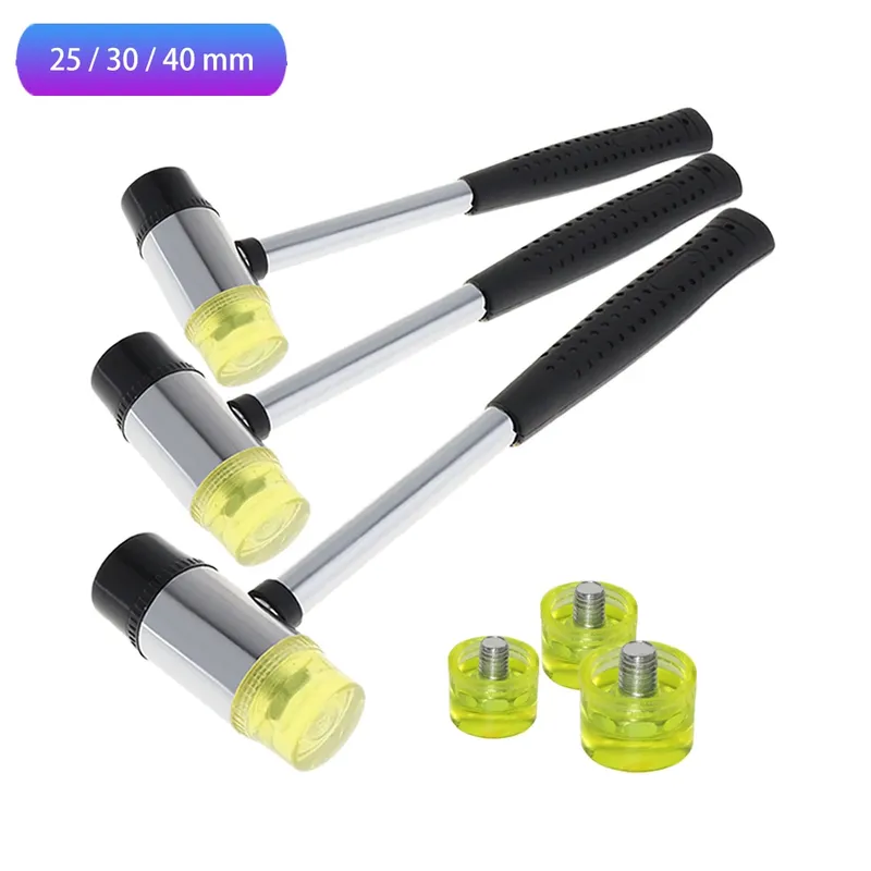 25 mm 30 mm 40 mm Gummihammer, doppelseitiger Arbeitsverglasungsfenster-Nylonhammer mit rundem Kopf und rutschfestem Griff, DIY-Handwerkzeug