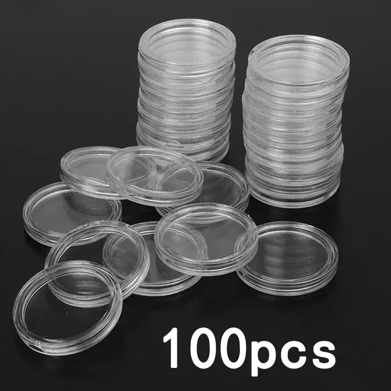100 Stück 21/22/23/24/26/33 mm klare runde Münzkapseln für Geld-/Pinz-Aufbewahrungskapsel, Münzhalter, Hausgartenbedarf
