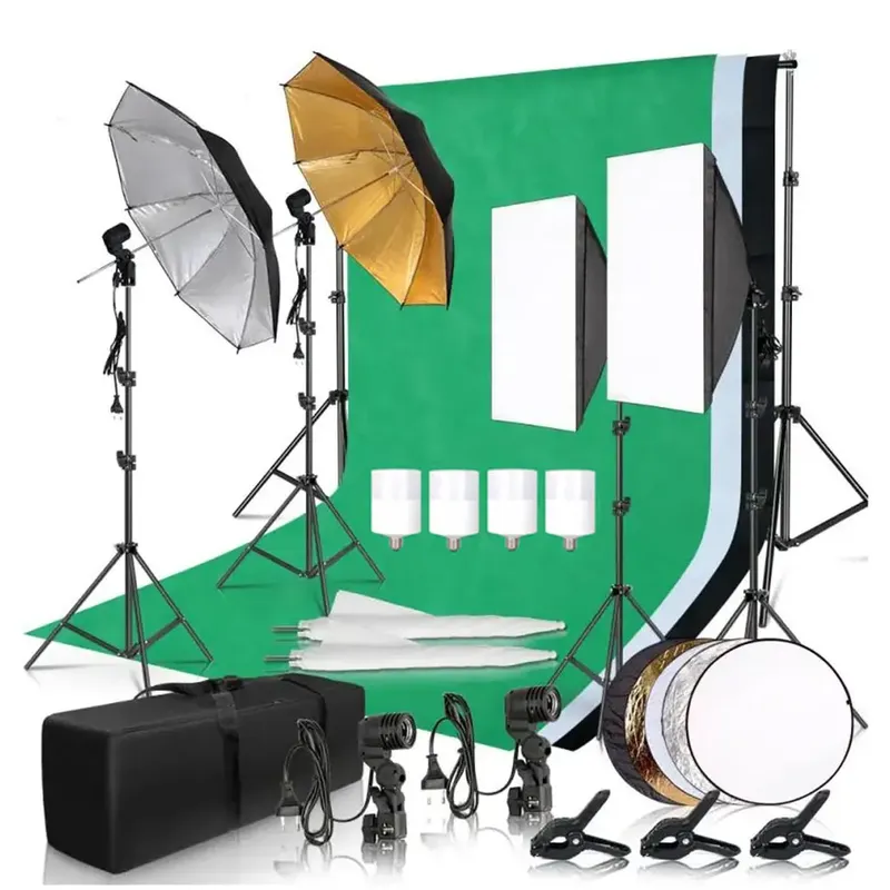 Fotografie Foto Studio Softbox Beleuchtung Kit mit 2,6x3M Hintergrund Rahmen 3 stücke Kulissen Stativ Reflektor Bord 4 regenschirm