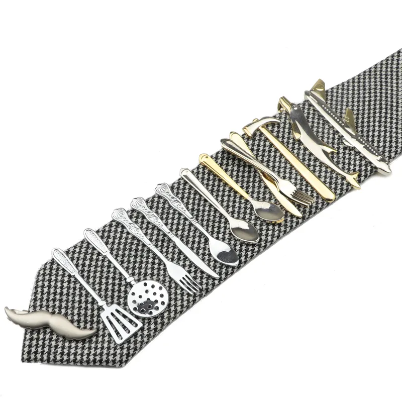 1 Stück Chrom Edelstahl Brille Auto Flugzeug Gabel Löffel Form Metall Krawattenklammer für Männer Krawattenklammern Pin für Herren Geschenk