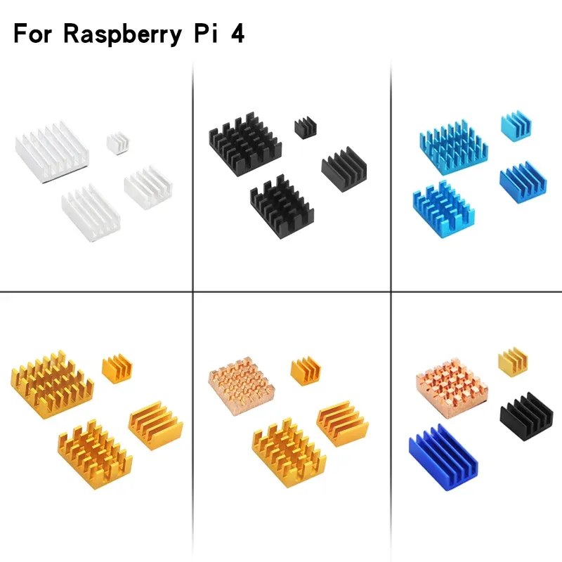 Raspberry Pi 4 Modell B 4 Stück Aluminium-Kühlkörper Silber Schwarz Gold Blau Mehrfarbig Kühlung Kühler Kühlset für RPi 4B