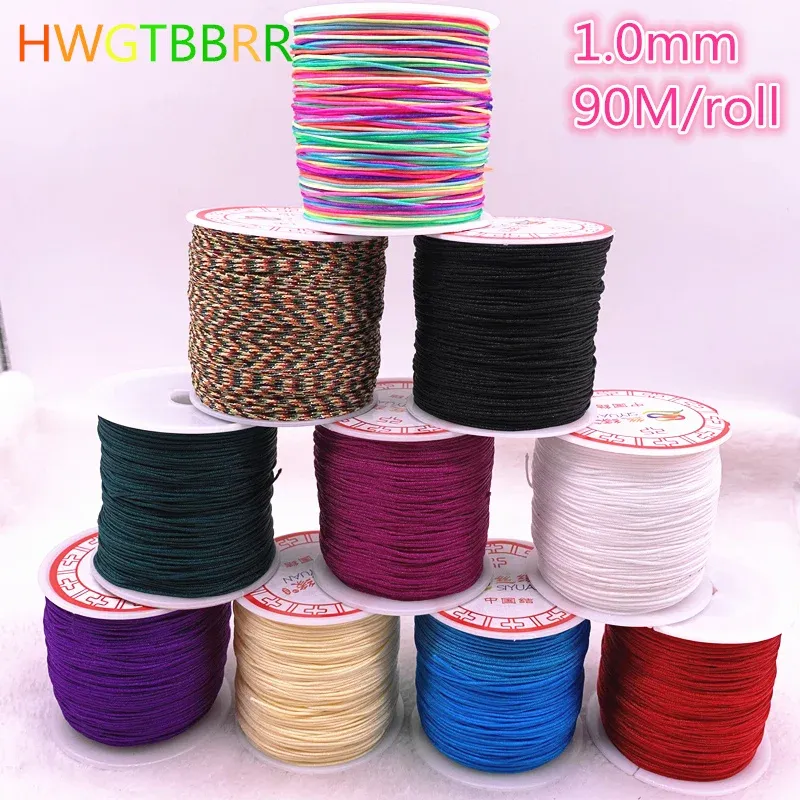 90 Meter/Rolle 1,0 mm Nylonschnurfaden Chinesischer Knoten Makramee-Schnur Armband Geflochtene Schnur DIY Quasten Perlenschnurfaden