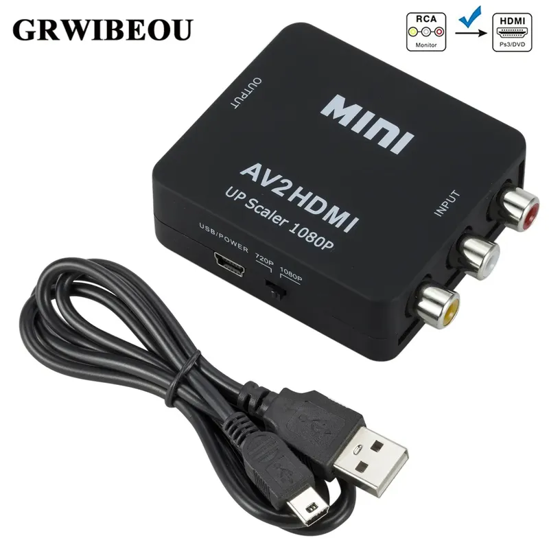 Grwibeou RCA AV zu HDMI Konverter Hohe Qualität HD 1080P AV 2 HDMI Adapter Für TV X box PS4 PC DVD Projektor AV zu HDMI Konverter