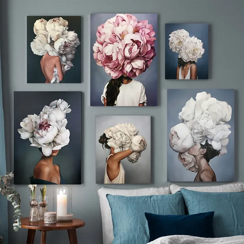 GATYZTORY 60 x 75 cm Ölgemälde nach Zahlen, Blume und Frauen, DIY Malen nach Zahlen auf Leinwand, Heimdekoration, rahmenlose digitale Malerei