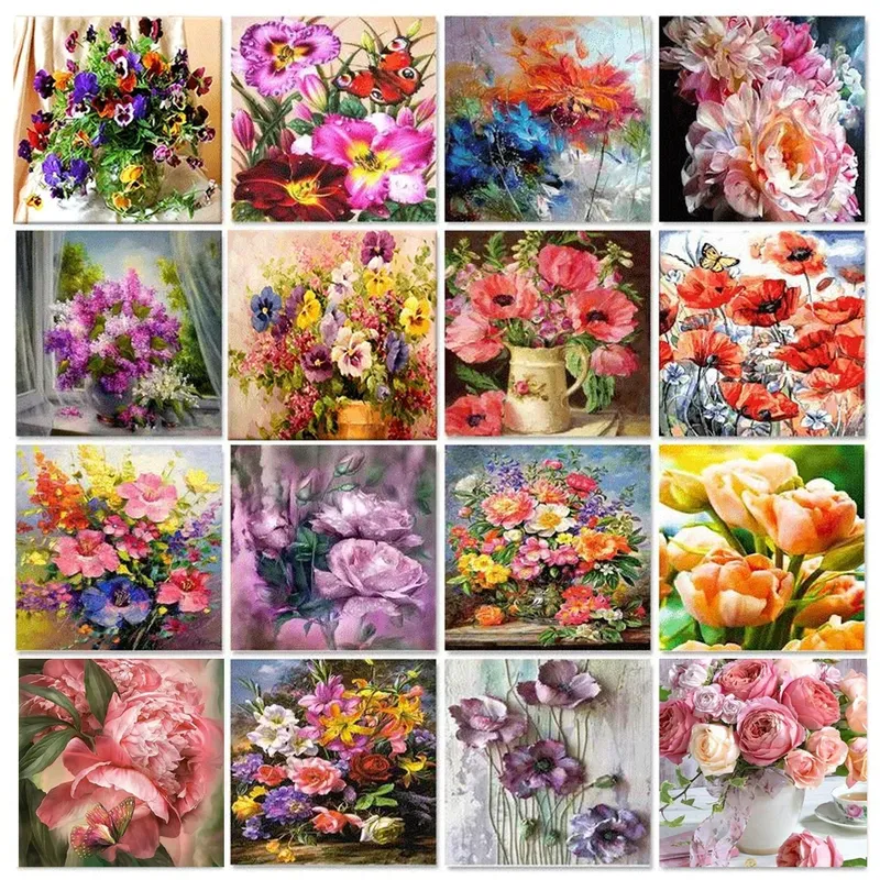 GATYZTORY Malen Nach Zahlen Für Erwachsene Kinder DIY Handgemalt Ölgemälde Blumen Bild Farbe Hause Dekoration Individuelles Geschenk