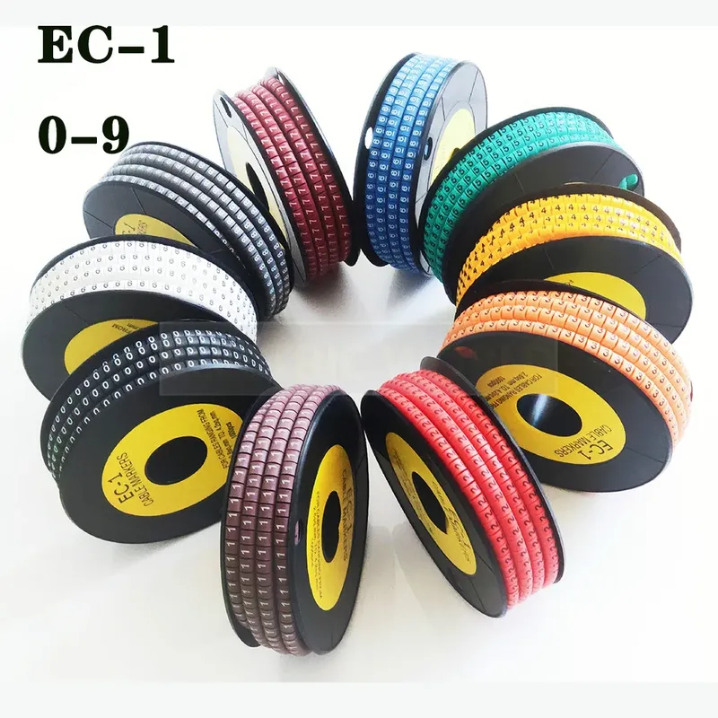 Kabelmarkierungs-Drahtetikett EC-0 EC-1, 1000 Stück, Markierungsnummer 0 bis 9, Kabelmanagement, farbiger Drahtschutz, PVC-Draht-Organizer-Ärmel