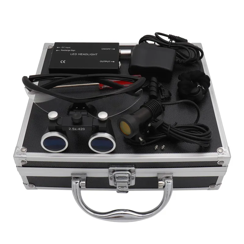 Dental Dental Lupen Lupen Lupe Dental Labor Medizinische Lupen Vergrößerung Fernglas 2.5/3,5 x420 Scheinwerfer Scheinwerfer 5W Set Metall box