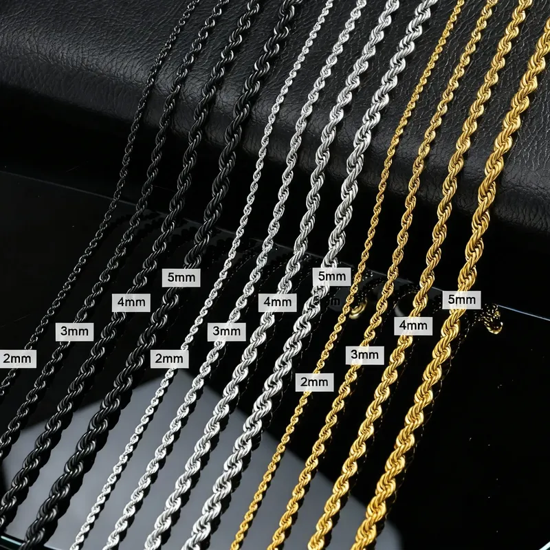 Männer Seile Lange Halskette Edelstahl Minimalistischen Twist Seil Kette Halskette in Gold Farbe Silber Farbe 2 ZU 5mm