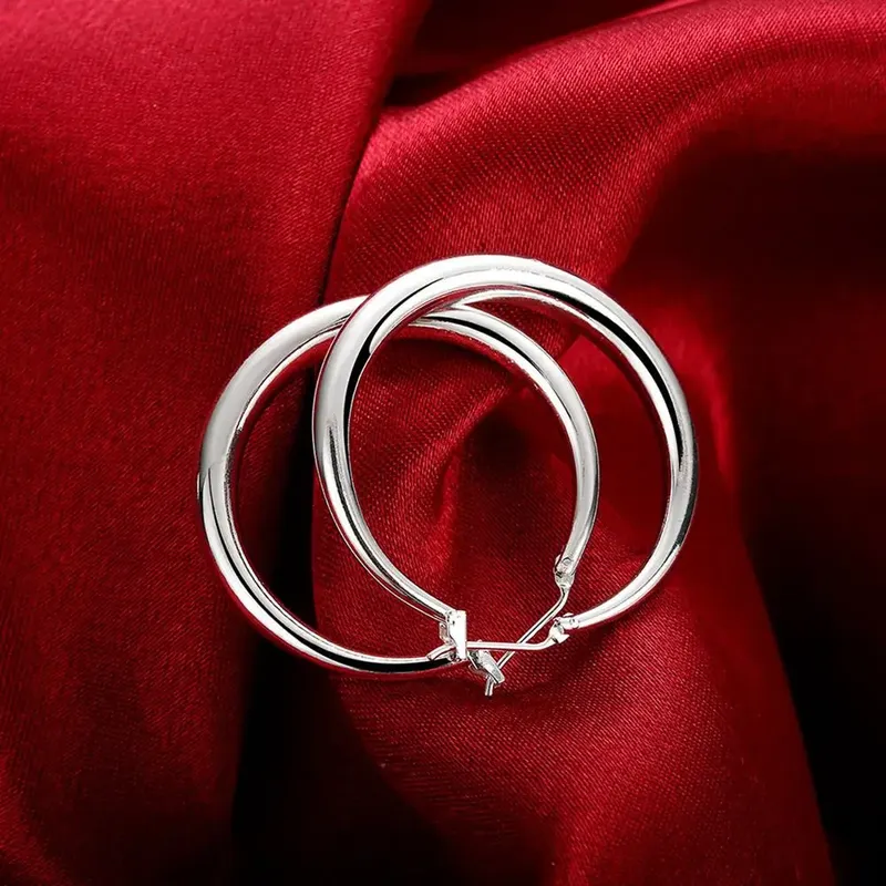 925 Sterling Silber 33 mm großer Kreis runder Creolen für Frauen ungewöhnliche Ohrringe 2022 Trend Weihnachtsschmuck