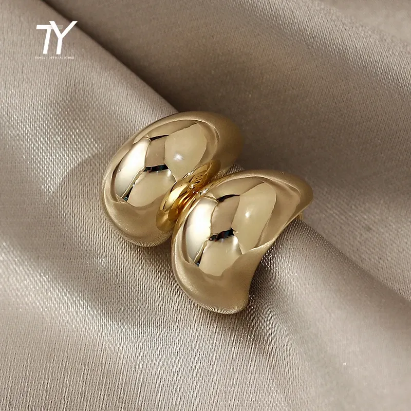 Einfache Erbsenförmige Kupferlegierung Goldfarbe Tropfenohrringe für Frau 2025, koreanischer Modeschmuck, Goth-Party-Mädchen, ungewöhnliches Zubehör