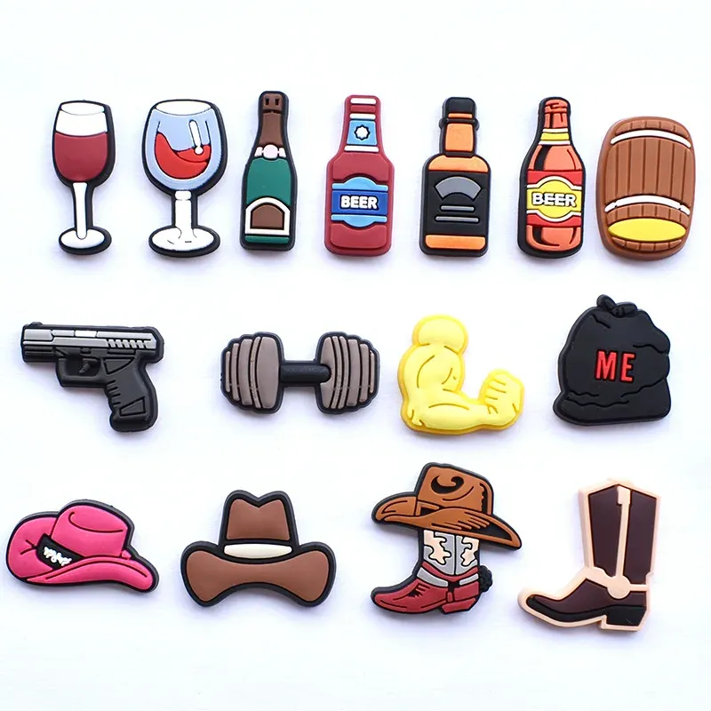 PVC Schuhdekoration Schnalle Charms Zubehör Bierflaschen Hut Tasse Wein Hantel für Clog Sandalen Armbänder Kinder Geburtstagsgeschenke