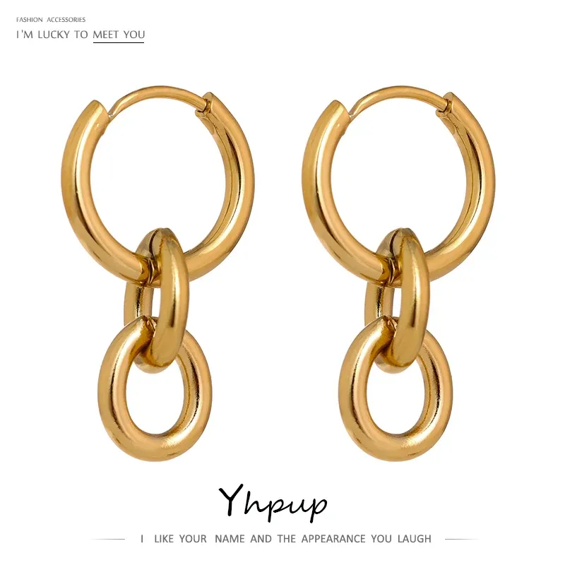 Yhpup Runde Huggie-Ohrringe aus Edelstahl, minimalistisch, goldene Metallstruktur, ungewöhnlich, für Frauen, Charm-Schmuck, Mohamedusk Rotterdam