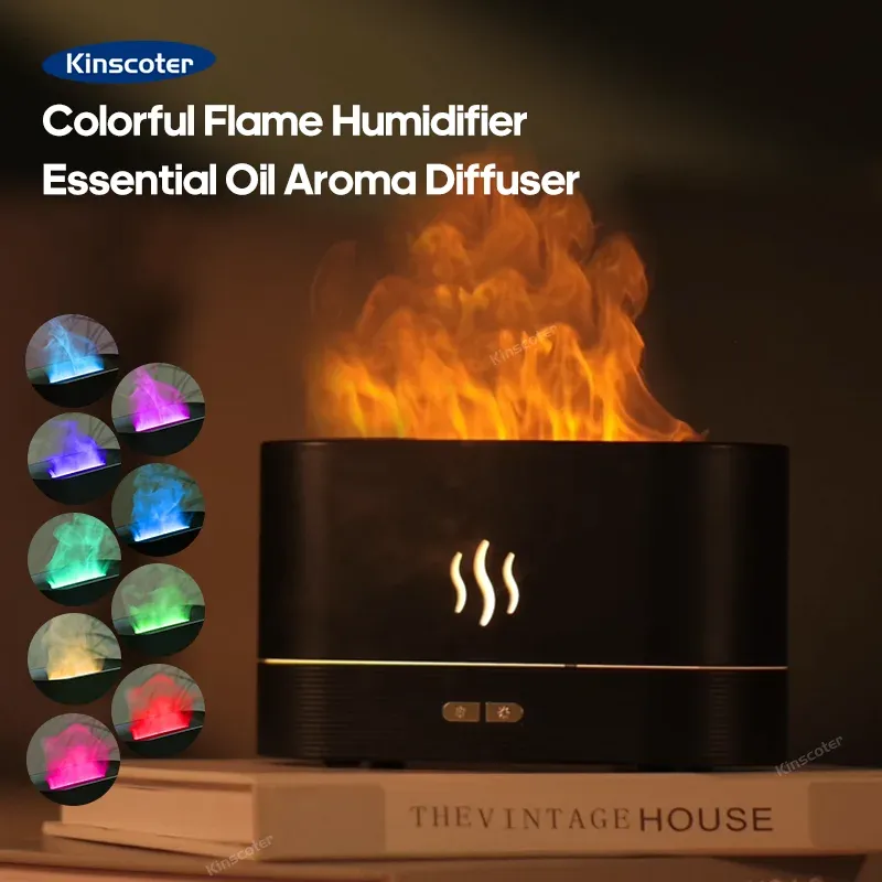 Kinscoter Aroma Diffusor Luftbe feuchter Ultraschall Cool Mist Maker Fogger LED ätherische Öl Flamme Lampe Diffusor