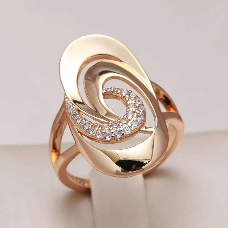 Kinel Ungewöhnliche Ringe aus 585er Roségold, täglicher Damen-Edelschmuck, minimalistische Geometrie, natürlicher Zirkon-Ring, Modeschmuck 2022