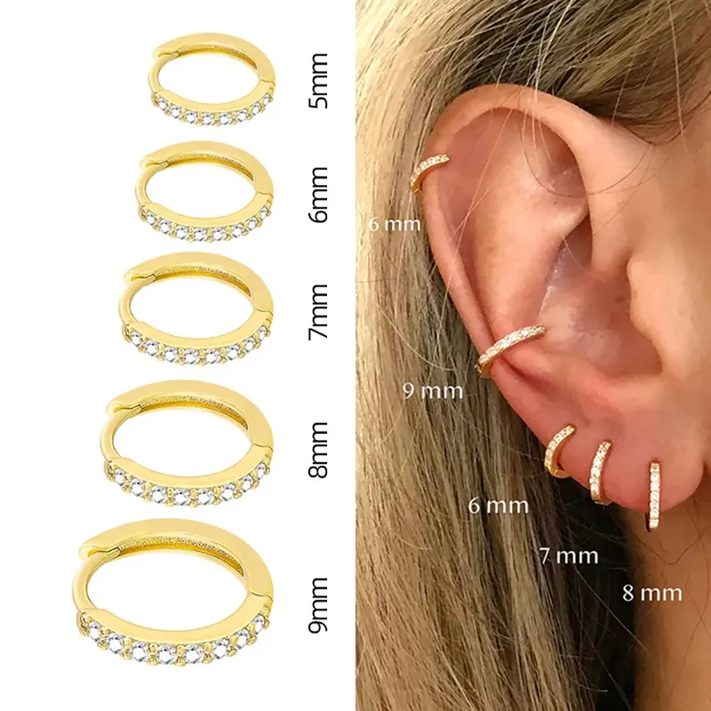 2PCS Edelstahl Minimal Kristall Zirkonia Creolen Gold Silber Farbe Kleine Huggie Knorpel Ohrring Piercing Schmuck