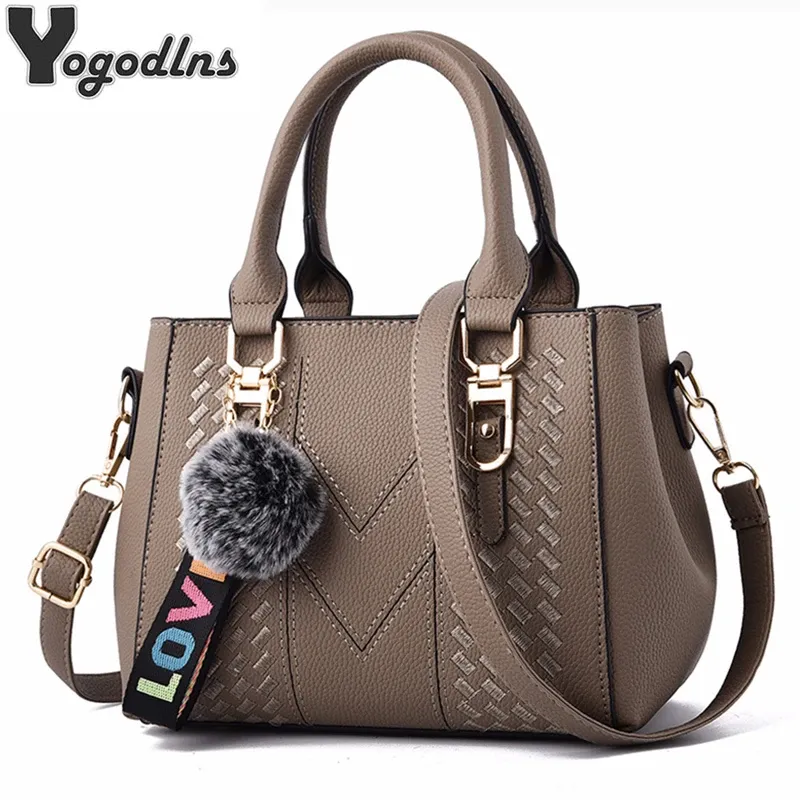 Stickerei Messenger Bags Damen Lederhandtaschen Taschen für Damen Sac a Main Damen Haarball Handtasche