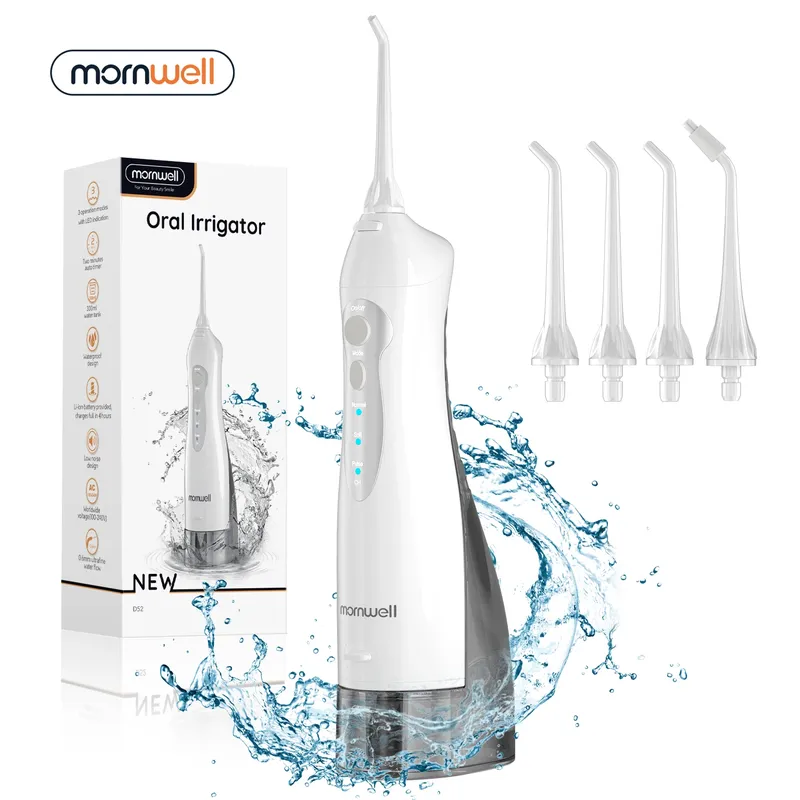 D52 Tragbare kabellose Wasserflosser, USB wiederaufladbar, Wasserstrahl-Zahnseide-Zahnstocher, 4 Strahlspitzen, 300 ml, 3 Modi, Zahnreinigung für Reisen