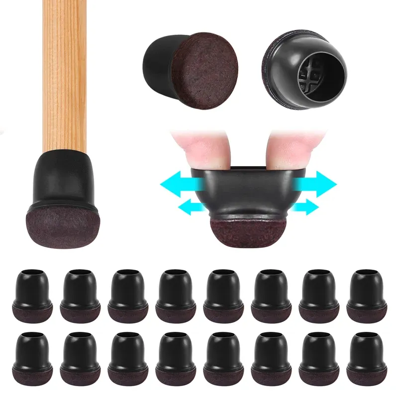 16 Stück schwarze Silikon-Stuhlbein-Bodenschoner mit umwickeltem Filz, Barhocker, Stuhlbeinkappen, Möbelbeinfüße, Schutzabdeckung