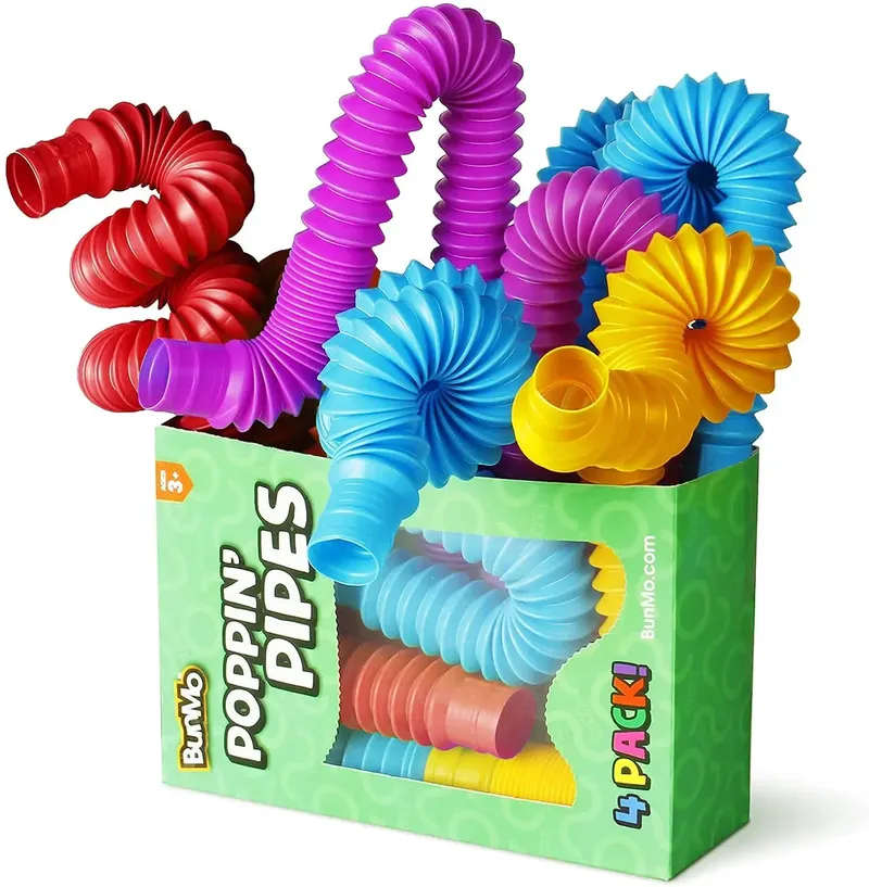 4er-Pack Mini-Pop-Tube, sensorisches Zappelspielzeug, bunt, robust, für den Bau, Lernspielzeug für Stress, Autismus, ADHS