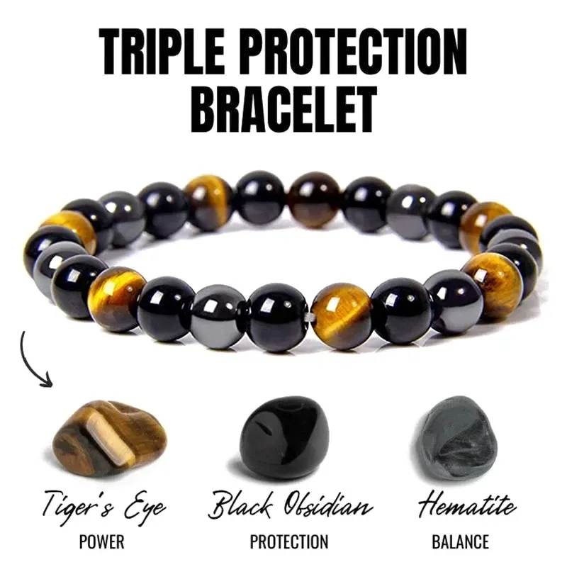 1 natürliches schwarzes Obsidian-Hämatit-Tigerauge-Perlenarmband für Männer, magnetischer Gesundheitsschutz für Frauen, Soul-Schmuck