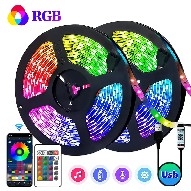 LED-Streifenlichter RGB 3535, 5 V 1 M-30 M, 16 Millionen Farben, RGB, LED-Streifenbeleuchtung, Musiksynchronisierung, Farbwechsel für Party-Haus