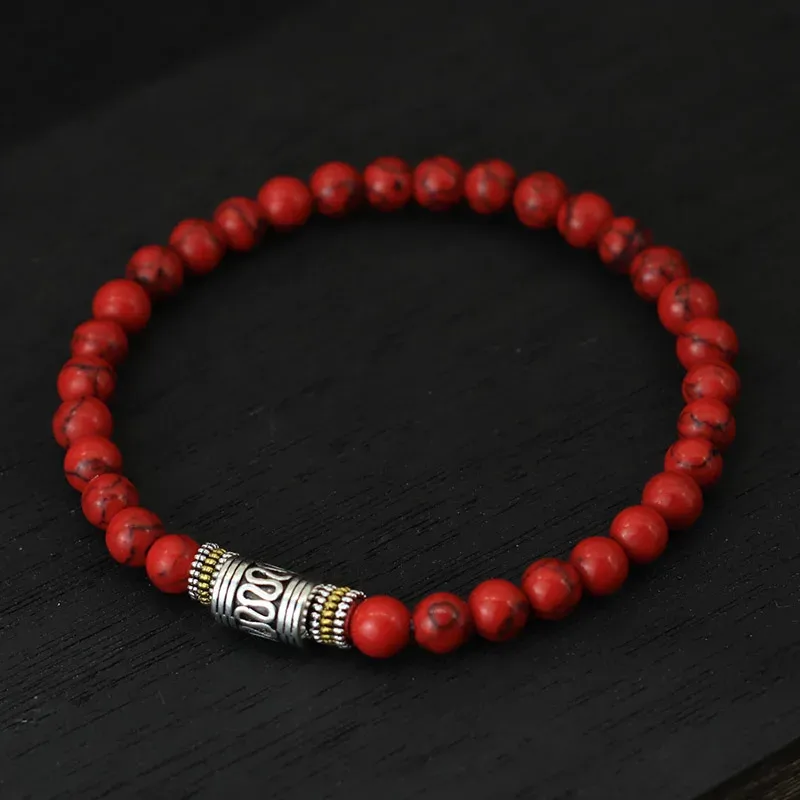 Minimalistischen 6mm Natürliche Stein Armband Unisex Sanskrit Yoga Meditation Perlen Braclet Glück Rot Braslet Tibetischen Buddhistischen Pulseira