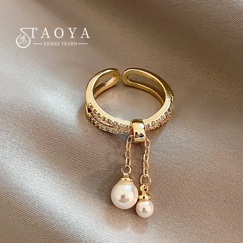 2025 neue Ungewöhnliche Design Perle Quaste Gold Farbe Offenen Ring Koreanische Mode Schmuck Für Frauen Mädchen Finger Exquisite Zubehör