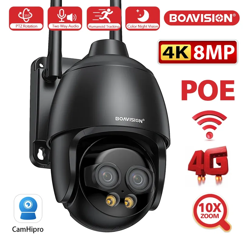 HD 8MP WIFI/4G SIM Karte/POE Überwachungskamera 10X Digitalzoom AI Humanoiden Erkennung Auto Tracking 2,8mm 8mm Dual Lens Kamera