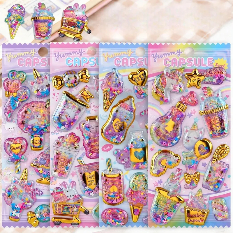 Kawaii Kapsel Glitzernde 3D-Aufkleber Scrapbooking DIY Journal Schreibwaren Sticker Niedliche Deko-Kunst Schulbedarf