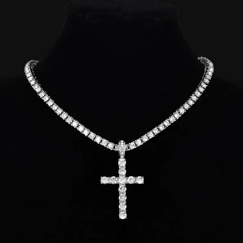 Männer Frauen Hip Hop Kreuz Anhänger Halskette Mit 4mm Zirkon Tennis Kette Iced Out Exquisite Bling Schmuck Mode Trendy kreative